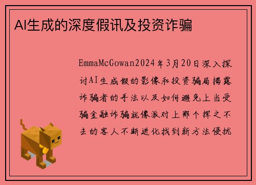 AI生成的深度假讯及投资诈骗