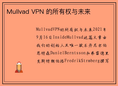 Mullvad VPN 的所有权与未来 